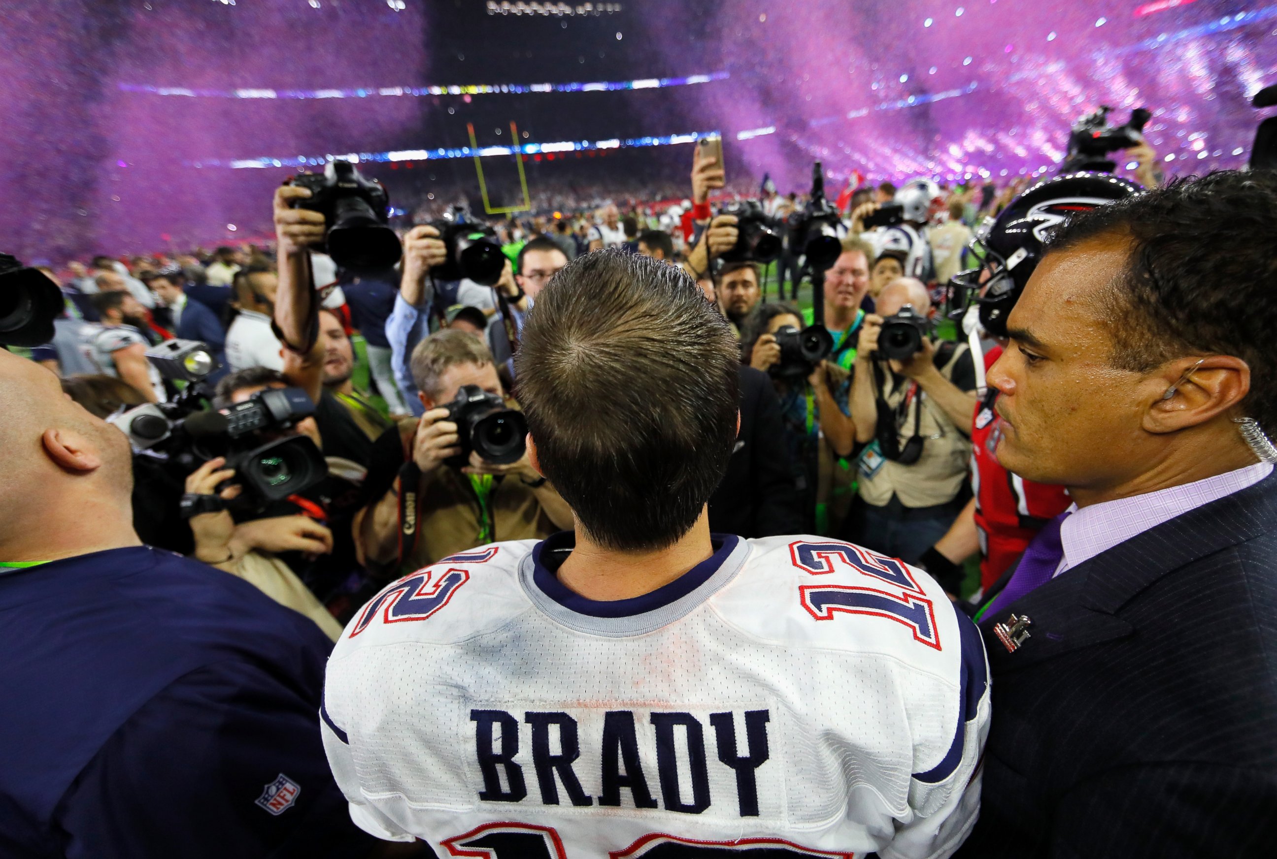 PHOTO: Tom Brady #12 of the New England Patriots celebrates after defeating the Atlanta Falcons during Super Bowl 51 at NRG Stadium, Feb. 5, 2017 in Houston. 