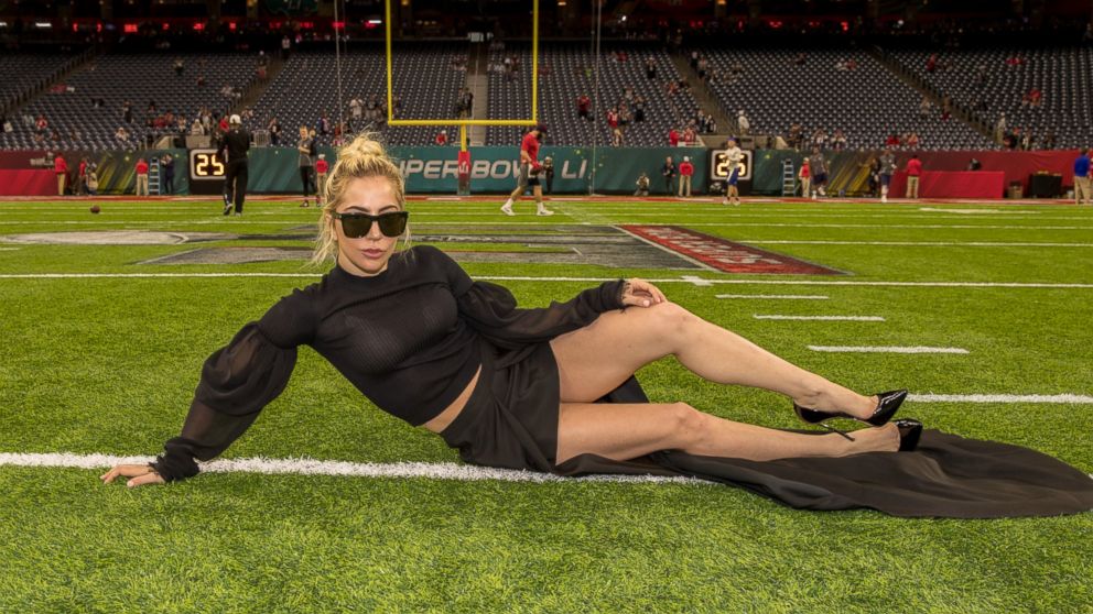 PHOTO: Lady Gaga poses on the field before Super Bowl LI at NRG Stadium on Feb. 5, 2017 in Houston, Texas.