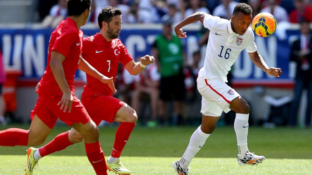 PHOTO: Julian Green of United States takes the ball as defenders from the Turkey team pursue during an friendly match at Red Bull Arena on June 1, 2014 in Harrison, New Jersey.