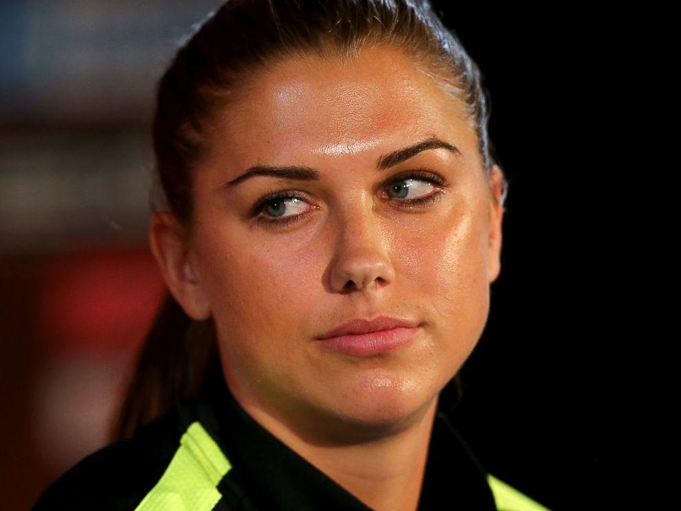 PHOTO: Alex Morgan answers questions during a news conference at Olympic Stadium on June 29, 2015 in Montreal, Canada.