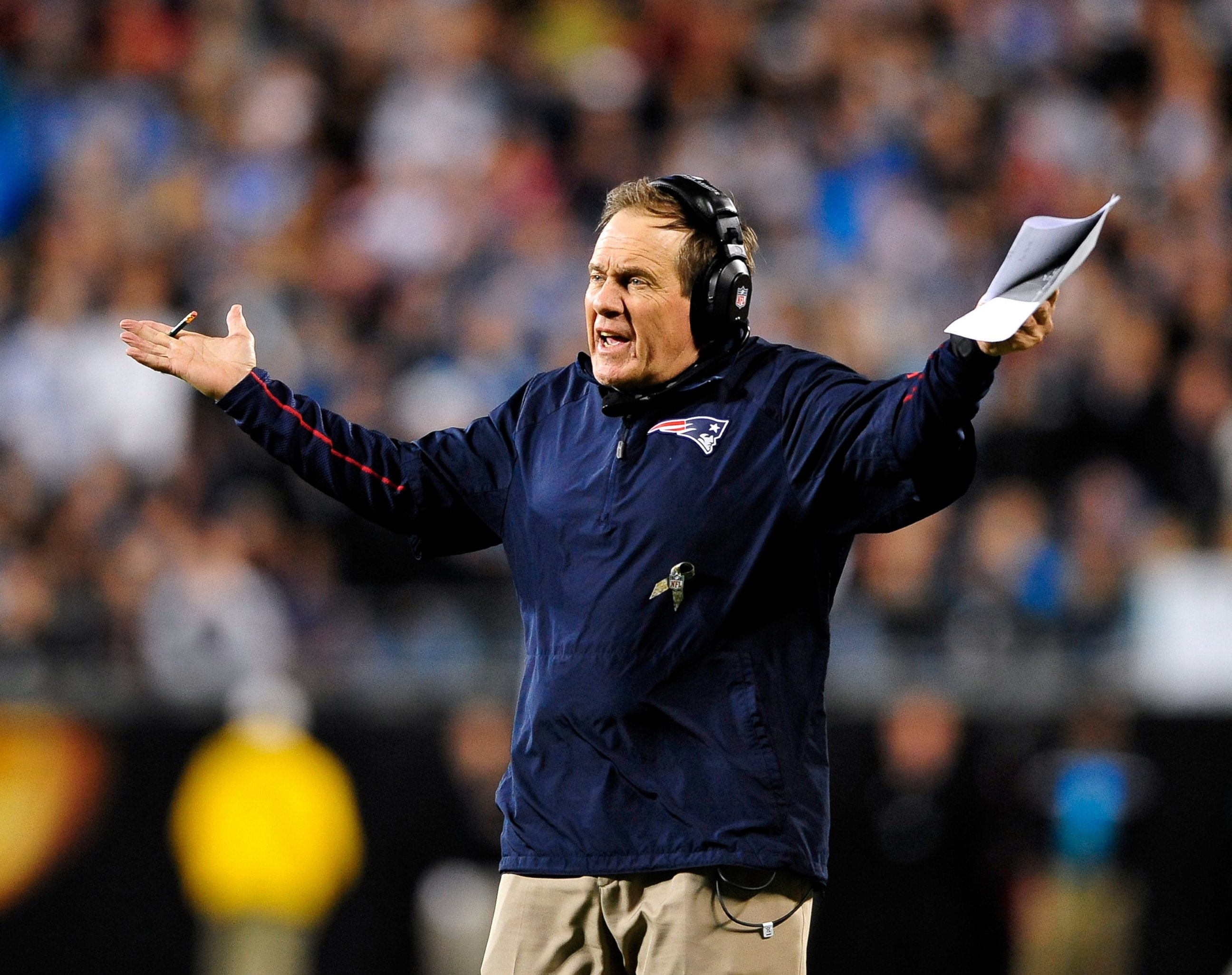 PHOTO: Coach Bill Belichick of the New England Patriots during a game against the Carolina Panthers on Nov. 18, 2013 in Charlotte, North Carolina. 