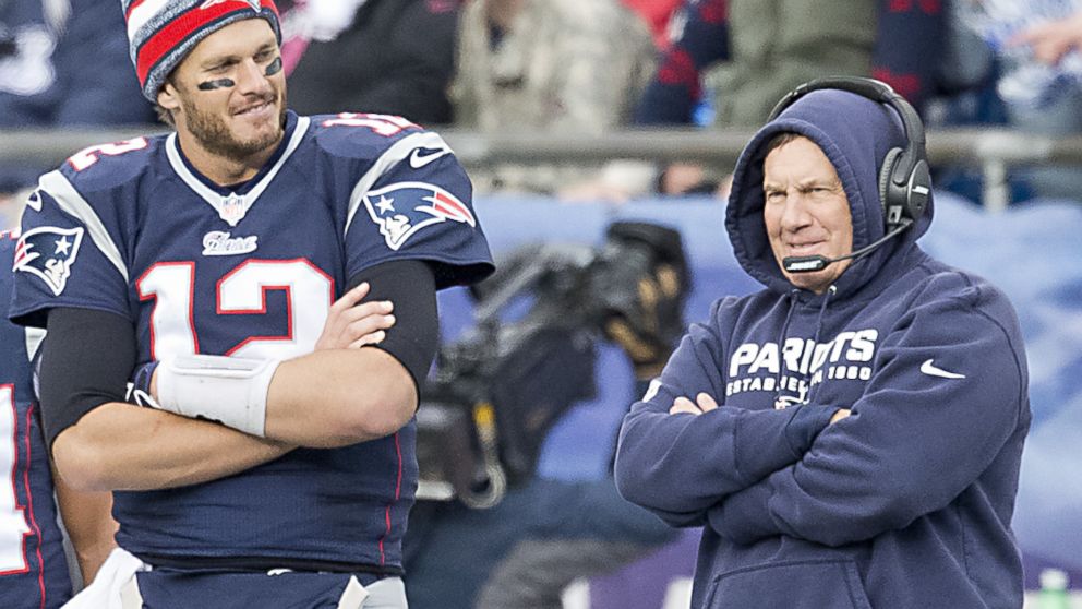 New England Patriots running back Shane Vereen, quarterback Tom Brady and coach Bill Belichick watch on the sidelines during the game against the Chicago Bears at Gillette Stadium on Oct. 26, 2014. 