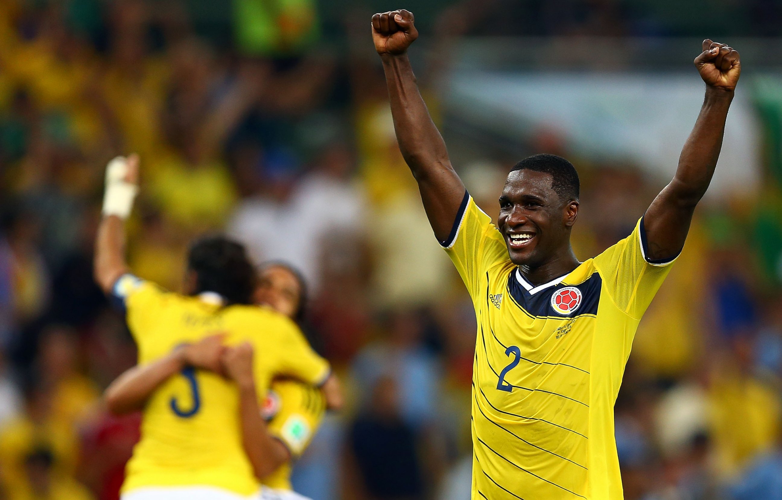 PHOTO: Cristian Zapata of Colombia Celebrates  after defeating Uruguay 2-0 during the 2014 FIFA World Cup Brazil  match at Maracana on June 28, 2014 in Rio de Janeiro, Brazil.