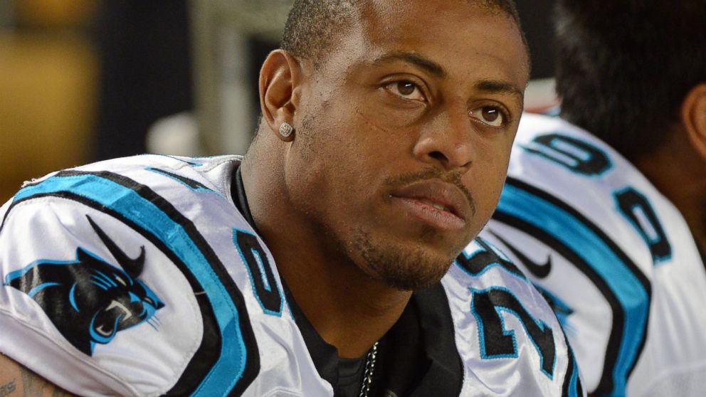 PHOTO: Defensive lineman Greg Hardy is seen in this Aug. 28, 2014 file photo on the sidelines of a game between the Carolina Panthers and the Pittsburgh Steelers. 