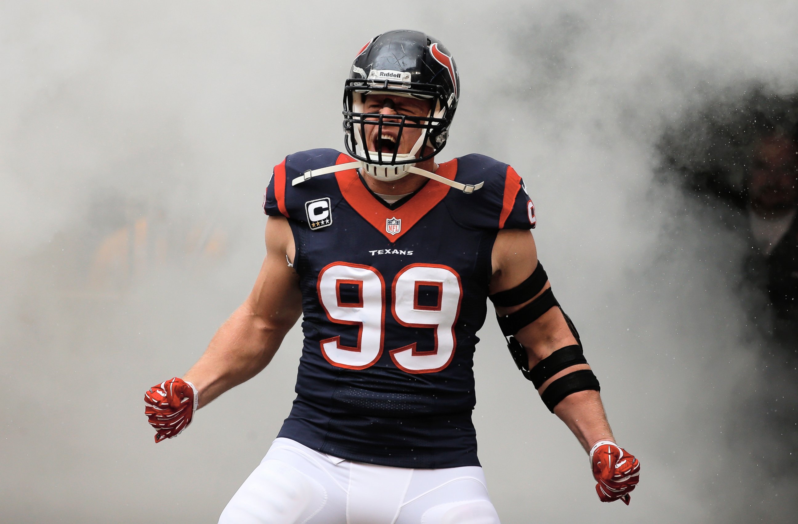 PHOTO: J.J. Watt of the Houston Texans enters Reliant Stadium on Dec. 1, 2013 in Houston, Texas.