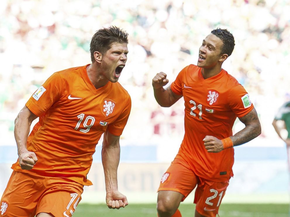 PHOTO: Klaas-Jan Huntelaar and Memphis Depay of Holland during the match between The Netherlands and Mexico on June 29, 2014 at Estadio Castelao in Fortaleza, Brazil.