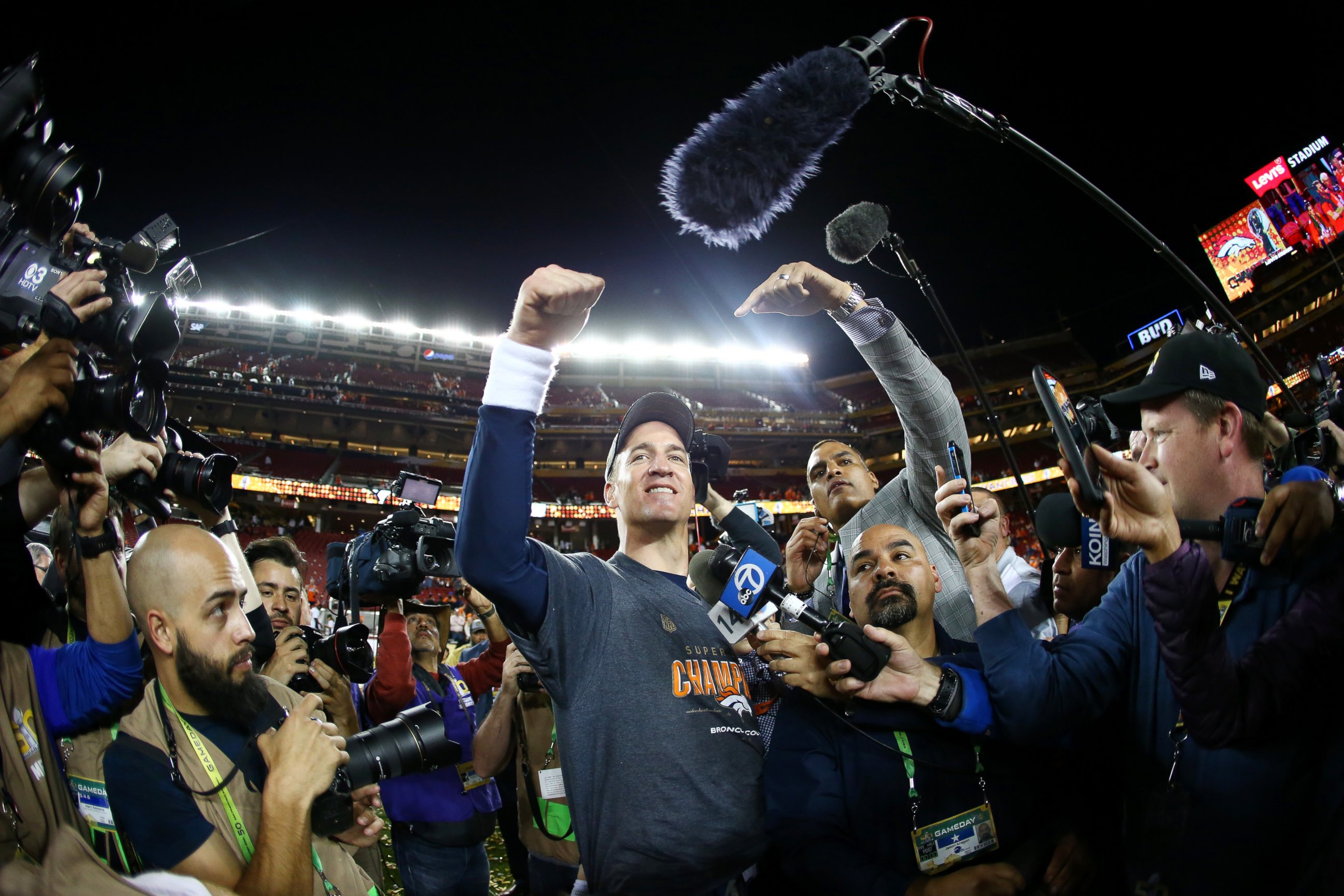 PHOTO: Peyton Manning of the Denver Broncos after Super Bowl 50 at Levi's Stadium on Feb. 7, 2016 in Santa Clara, California. The Broncos defeated the Panthers 24-10.