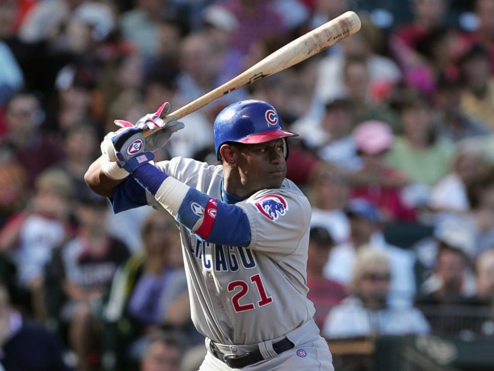 PHOTO: Sammy Sosa of the Chicago Cubs stands ready at bat during the game against the San Francisco Giants at SBC Park on Aug. 8, 2004 in San Francisco, Calif.
