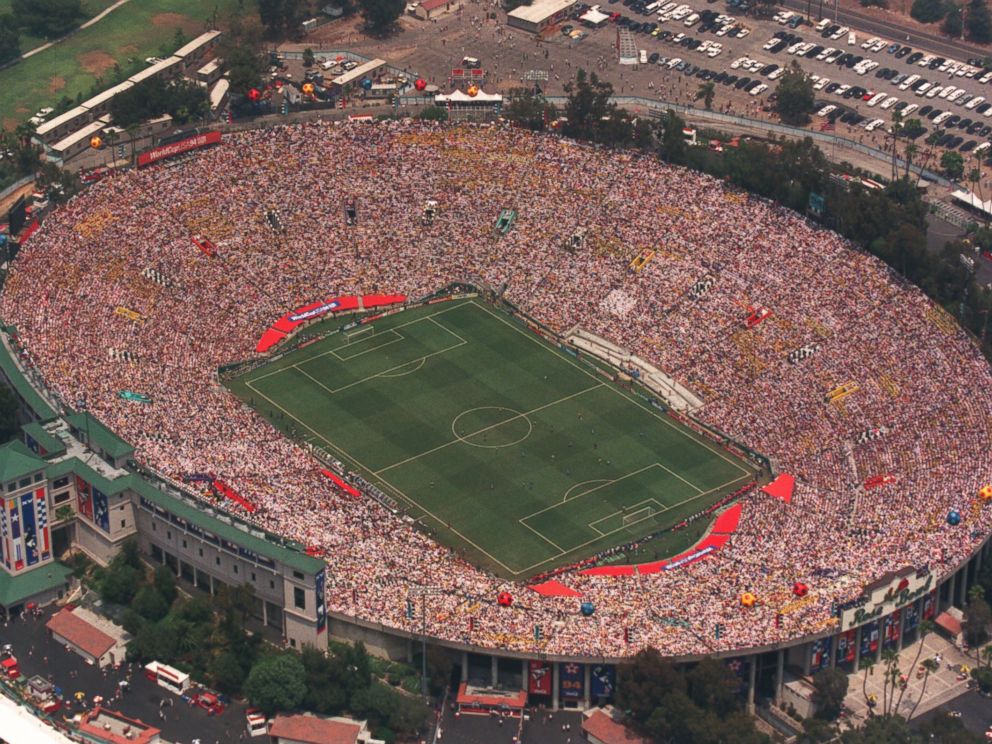 PHOTO: A aerial view of the Rose Bowl in Pasadena, Calif. during the 1994 World Cup finale game.