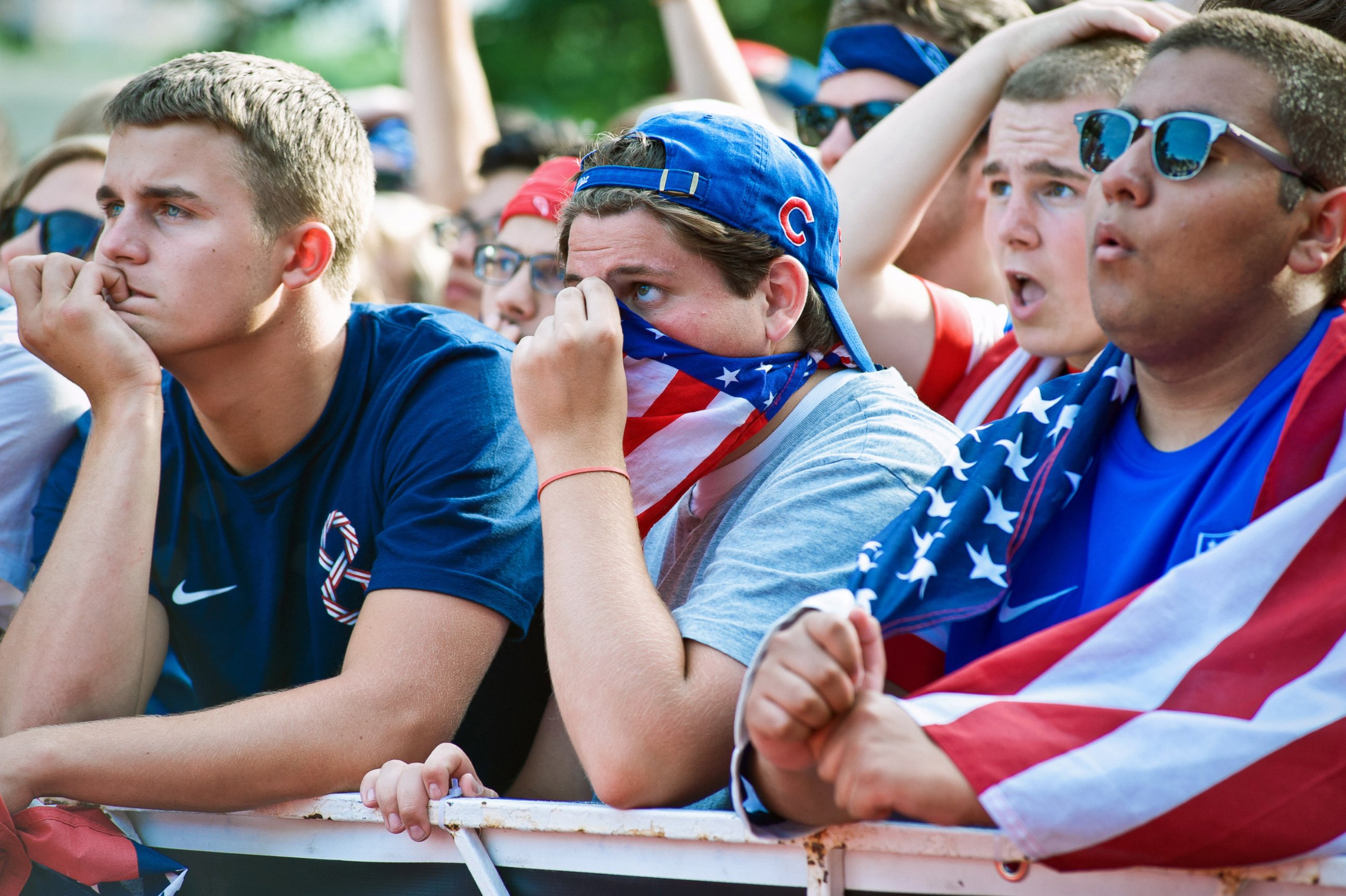 PHOTO: Fans gather in Grant Park to watch the United States tie Portugal in a Group G World Cup match on June 22, 2014 in Chicago, Illinois.