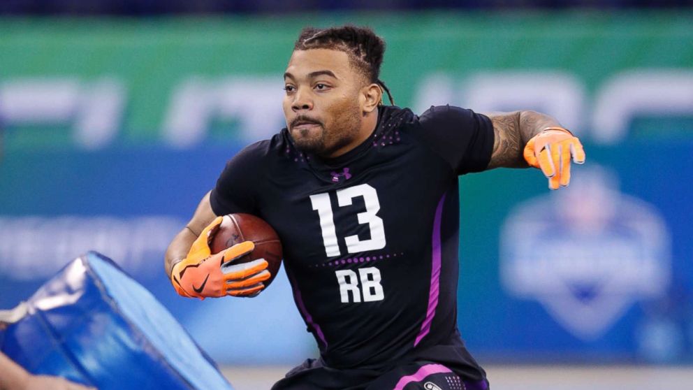 LSU running back Derrius Guice in action during the 2018 NFL Combine at Lucas Oil Stadium, March 2, 2018, in Indianapolis.