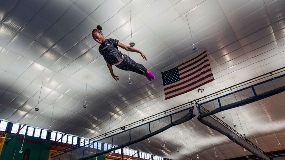 PHOTO: Gymnast Ty-La Morris, 12, trains at the Wendy Hilliard Gymnastics Foundation in New York, Feb. 22, 2020.