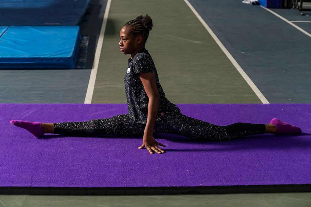 PHOTO: Gymnast Ty-La Morris, 12, trains at the Wendy Hilliard Gymnastics Foundation in New York, Feb. 22, 2020.