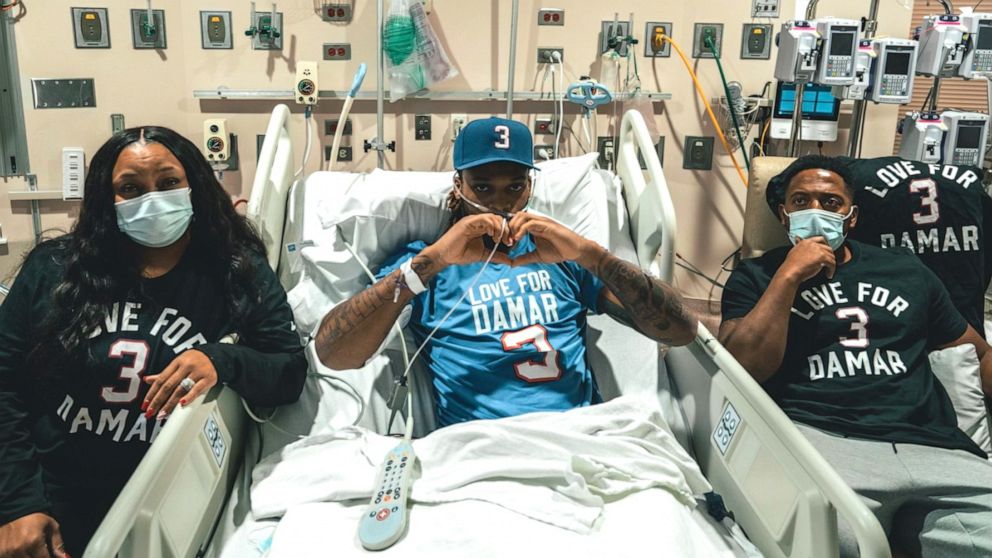 PHOTO: Buffalo Bills safety Damar Hamlin posted a photo from the hospital in Cincinnati before the start of the team's final game of the season.