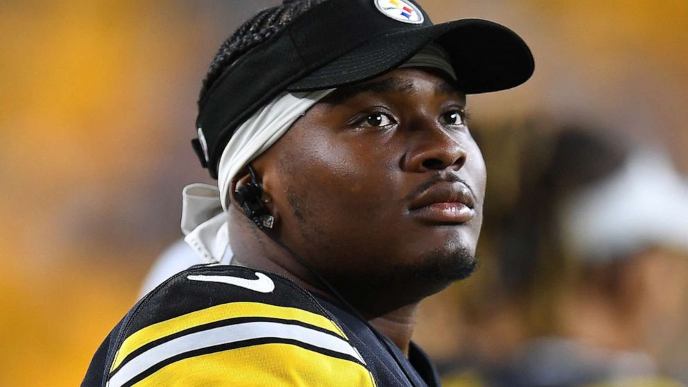 PHOTO: Dwayne Haskins of the Pittsburgh Steelers looks on during the game against the Detroit Lions at Heinz Field on August 21, 2021 in Pittsburgh, Penn.
