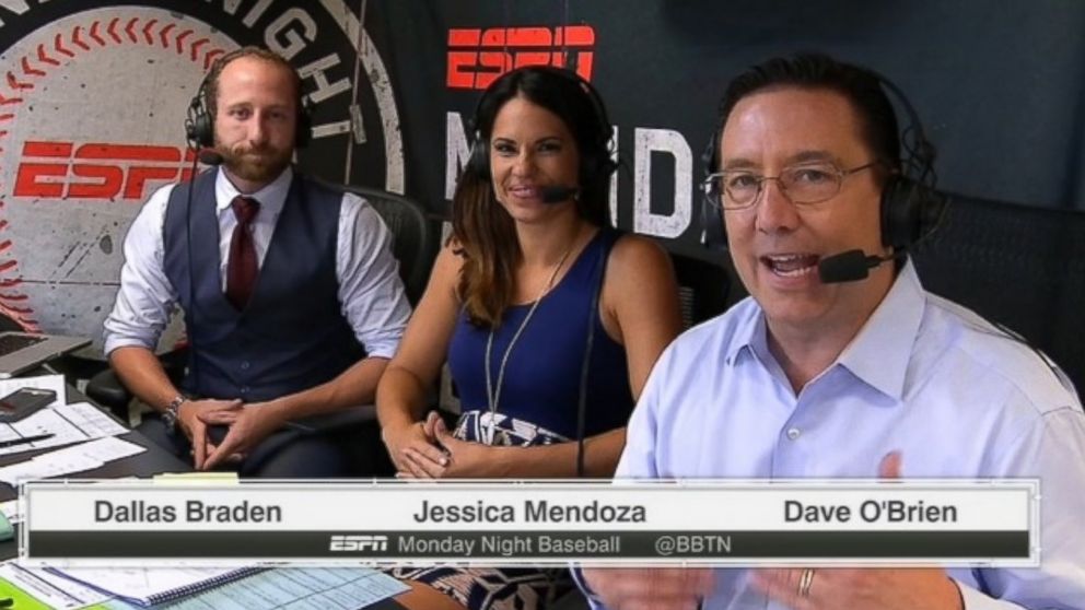 PHOTO: Jessica Mendoza became the first female ESPN MLB game analyst on the August 24, 2015 edition of Monday Night Baseball.