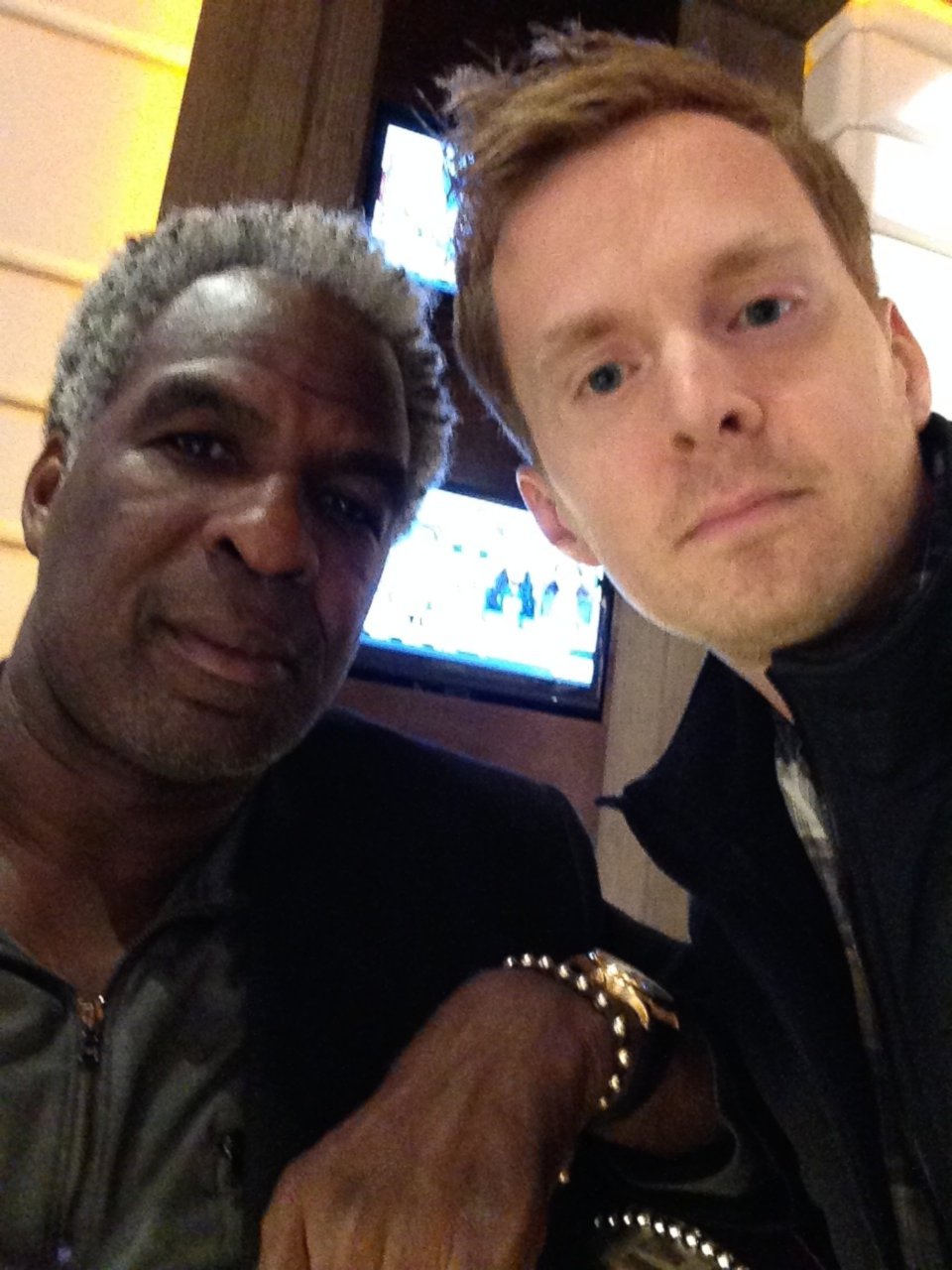 PHOTO: Dennis Doyle met his favorite former Knicks player Charles Oakley while following the team. 