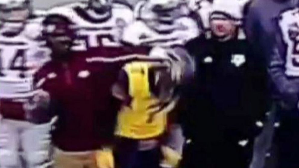 Vine user Brent Silvia posted a clip to the video sharing site that appears to show a Texas A&M employee pushing a West Virginia player during the AutoZone Liberty Bowl on Dec. 29, 2014.