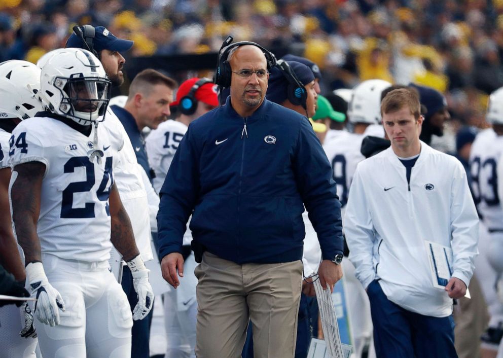 PHOTO: Penn State head coach James Franklin on the sidelines during a game in Ann Arbor, Mich., Nov. 3, 2018.