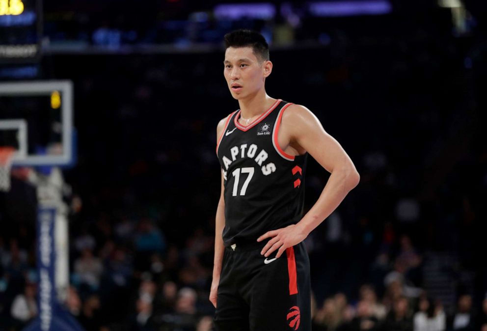 PHOTO: Toronto Raptors' Jeremy Lin stands on the court during the second half of the team's NBA basketball game against the New York Knicks in New York, March 28, 2019.
