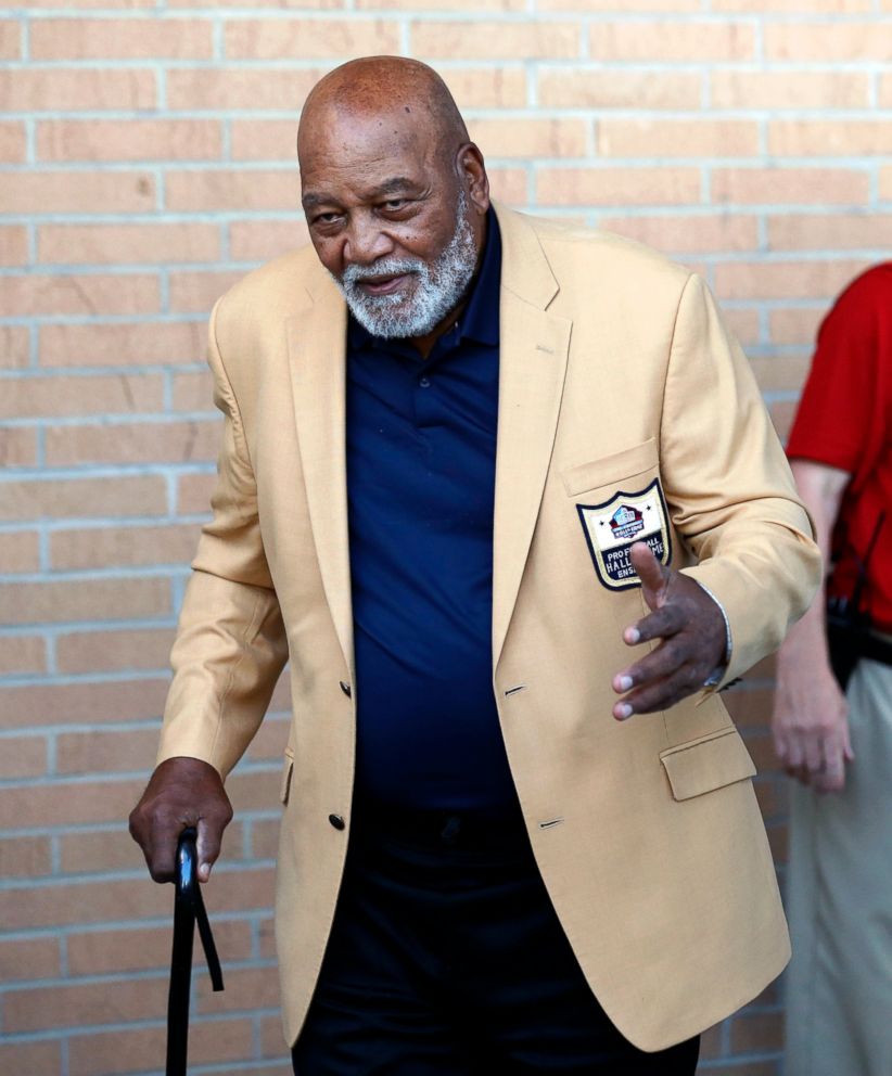 PHOTO: In this Aug. 4, 2018, file photo, former NFL player Jim Brown arrives for the inductions at the Pro Football Hall of Fame, in Canton, Ohio.