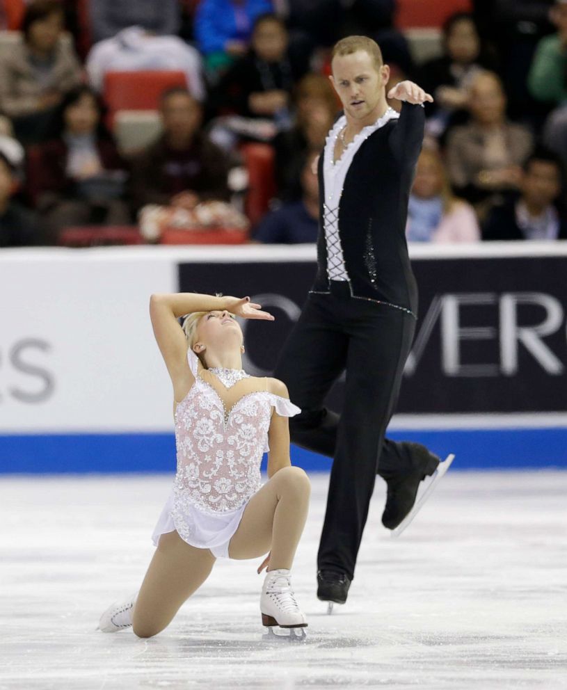 PHOTO: Caydee Denney and John Coughlin perform during the pairs free skating routine at the Skate America figure skating competition in Detroit, Sunday, Oct. 20, 2013.