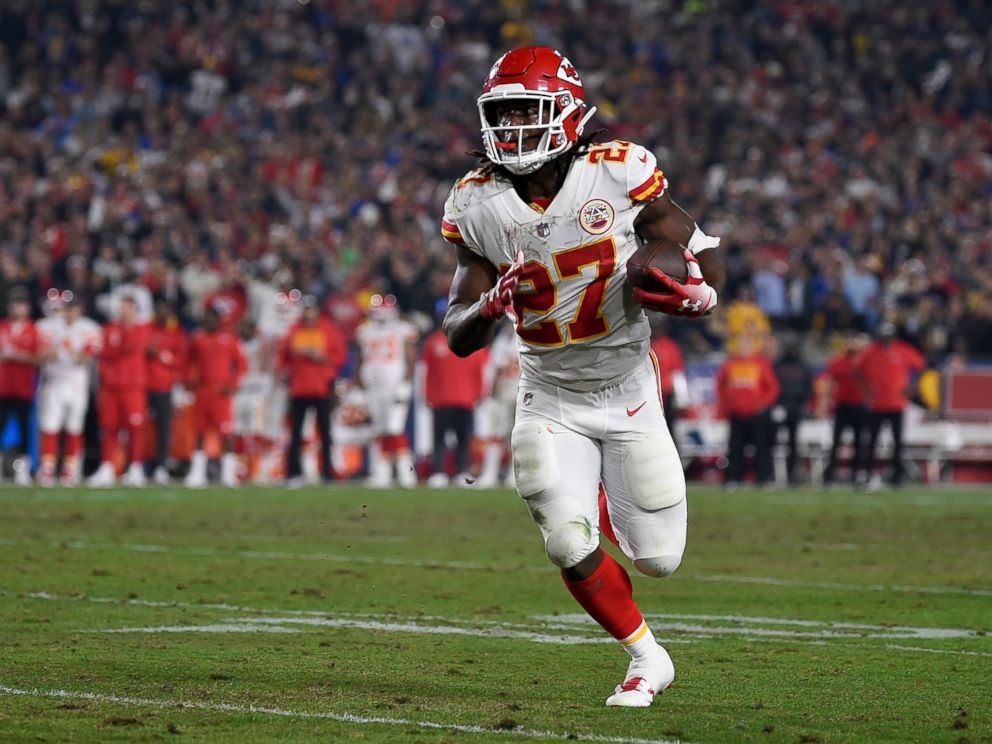 PHOTO: In this Nov. 19, 2018, file photo, Kansas City Chiefs running back Kareem Hunt carries during the second half of the team's NFL football game against the Los Angeles Rams in Los Angeles.