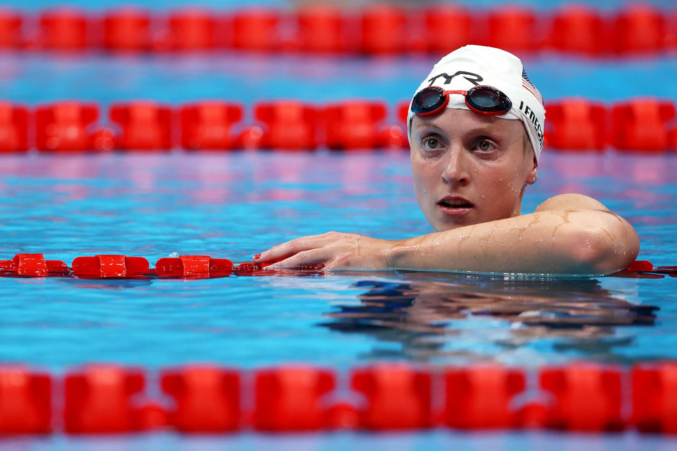 PHOTO: Katie Ledecky of Team United States competes in heat five of the Women's 1500m Freestyle on day three of the Tokyo 2020 Olympic Games at Tokyo Aquatics Centre on July 26, 2021. in Tokyo.
