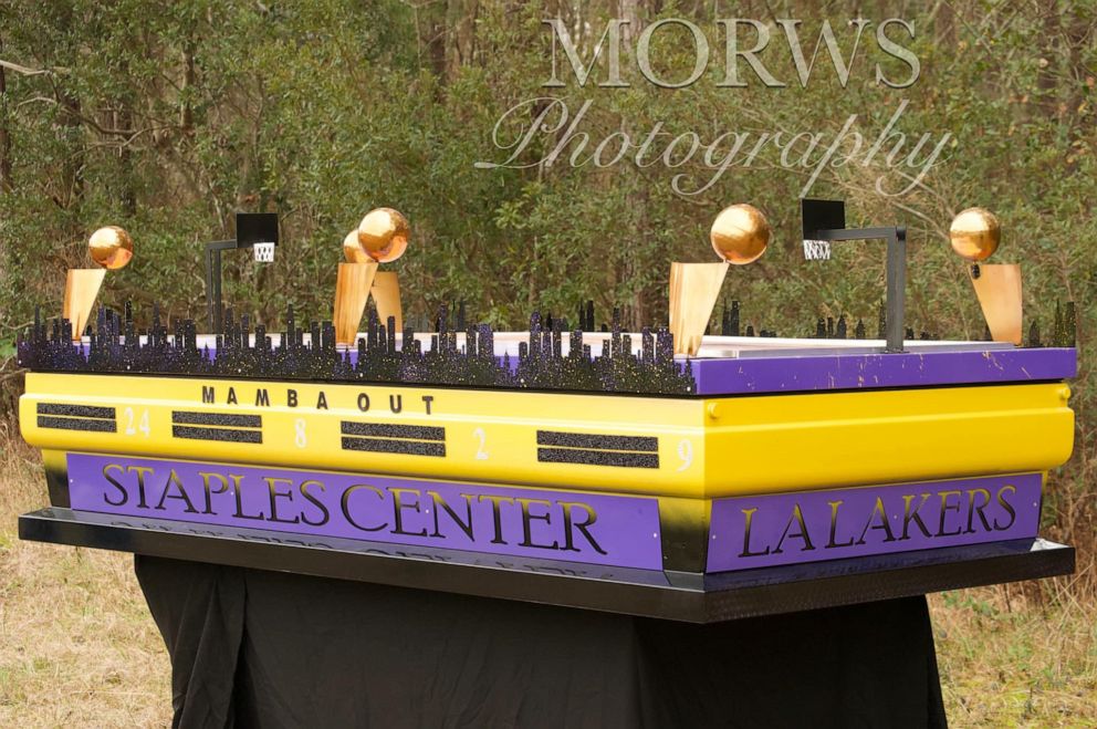 PHOTO: Fletcher Collins of Glorious Custom Designs created a Lakers-inspired casket to honor Kobe Bryant.