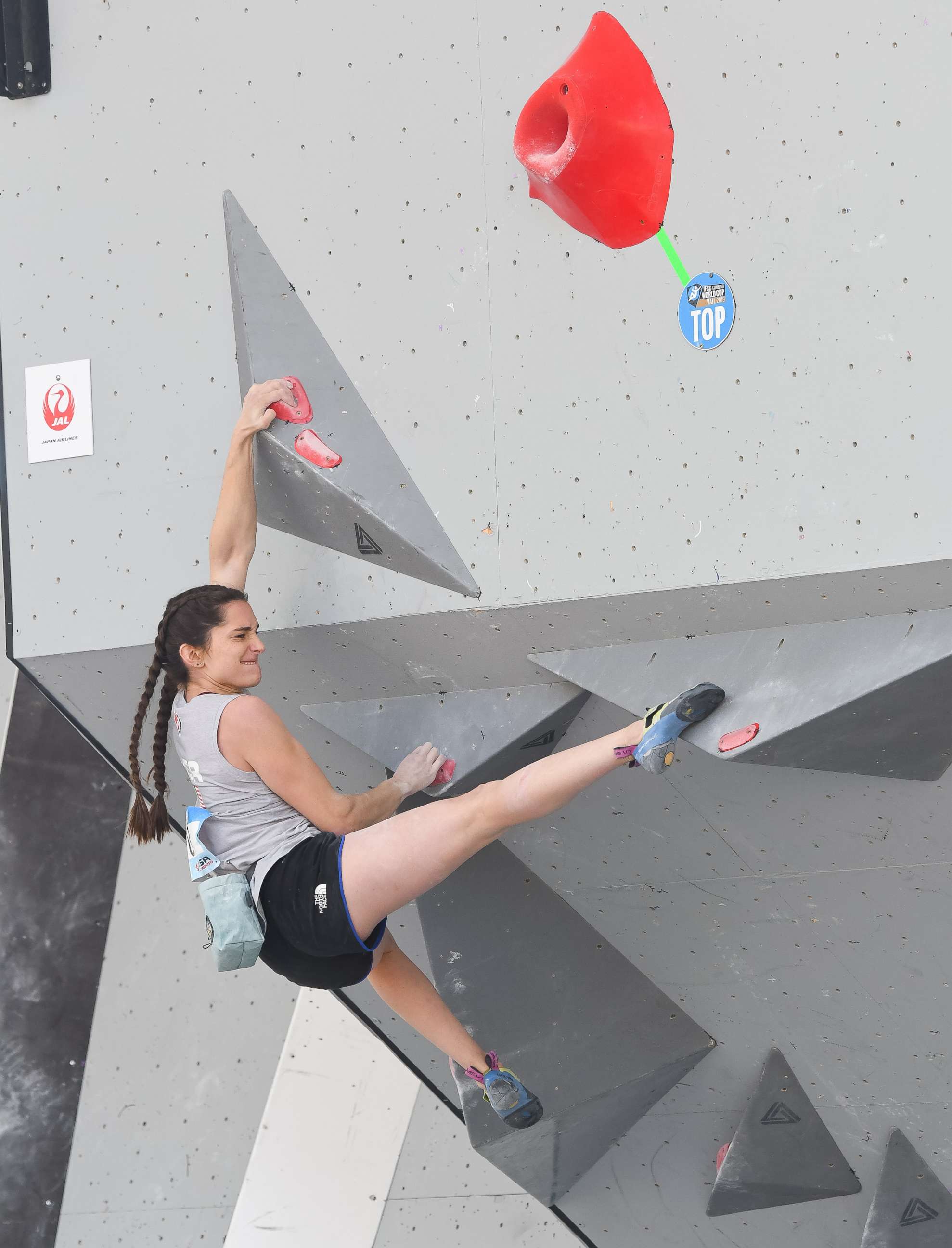 PHOTO: Kyra Condie of Team USA reaches for a foot hold during the IFSC Climbing Vail World Cup on June 8, 2019, in Vail, Colo.