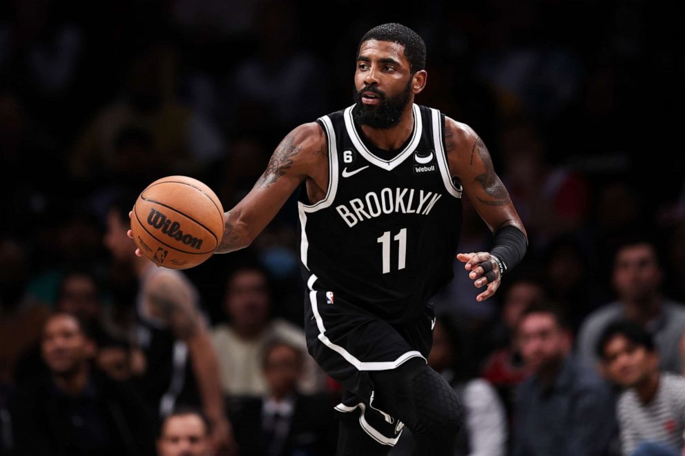 PHOTO: Kyrie Irving of the Brooklyn Nets brings the ball up the court during the fourth quarter of the game against the Chicago Bulls at Barclays Center on Nov. 1, 2022, in New York City.