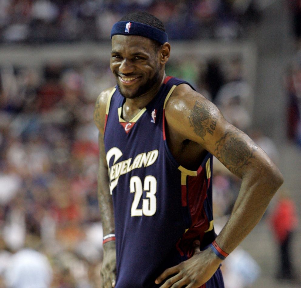 PHOTO: Cleveland Cavaliers forward LeBron James smiles during the first overtime period of Game 5 of the NBA Eastern Conference finals against the Detroit Pistons at the Palace of Auburn Hills, Mich., Thursday, May 31, 2007.