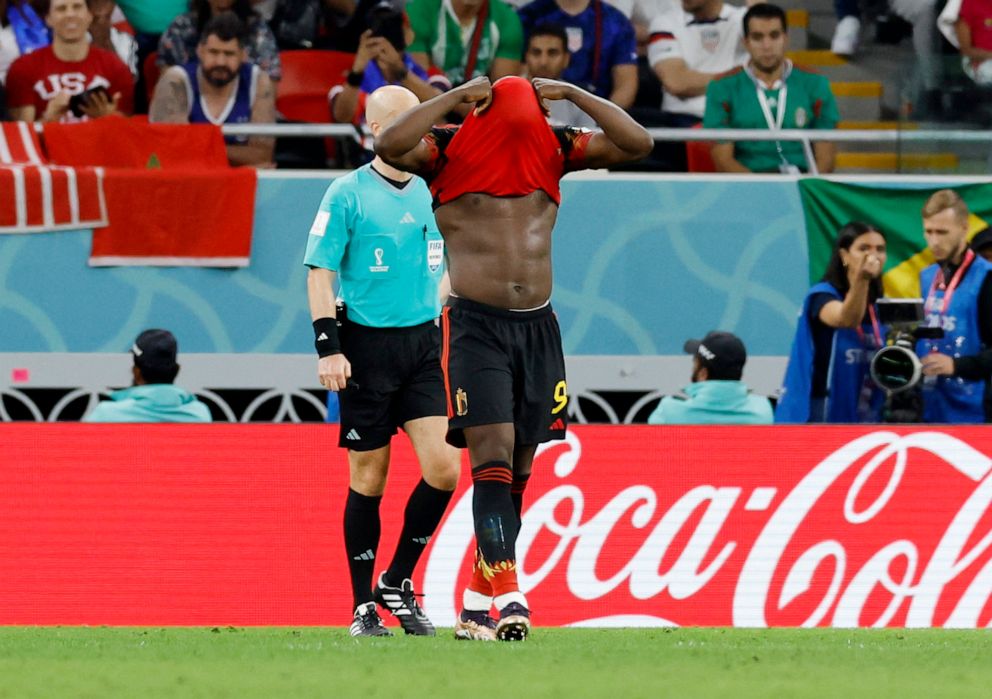 PHOTO: Belgium's Romelu Lukaku reacts to missing a goal against Croatia in the World Cup, Dec. 1, 2022.