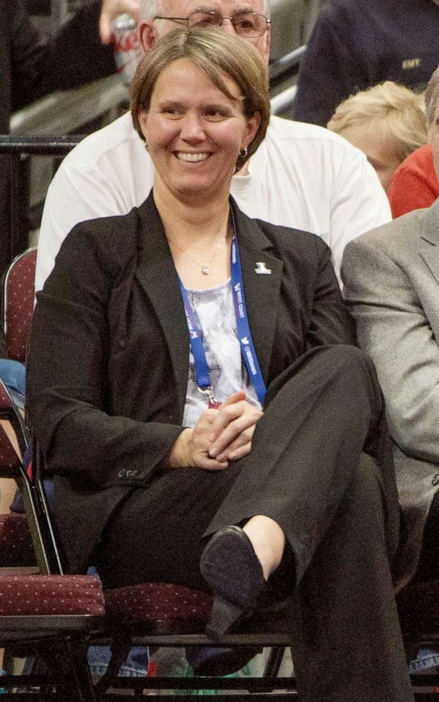 PHOTO: Lynn Holzman watches the second half in the quarterfinals of the West Coast Conference tournament at Orleans Arena in Las Vegas, March 7, 2015.
