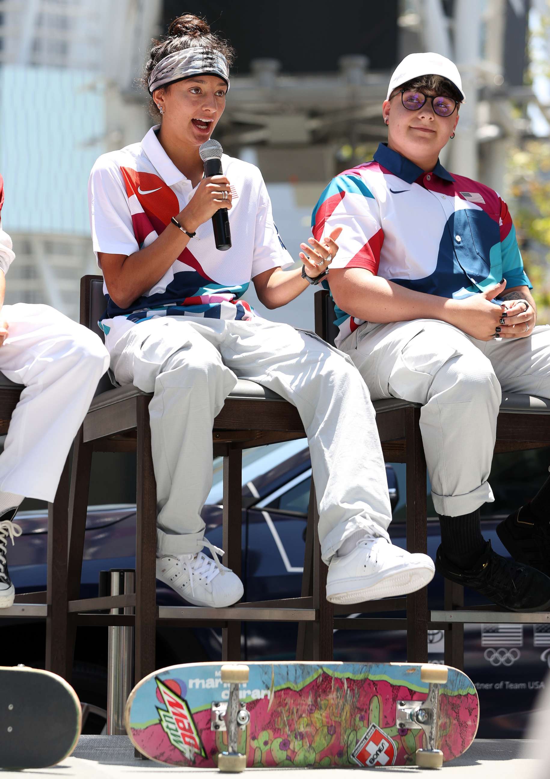 PHOTO: Mariah Duran speaks during United States Olympic Skateboarding Team Announcement at L.A. LIVE on June 21, 2021, in Los Angeles.