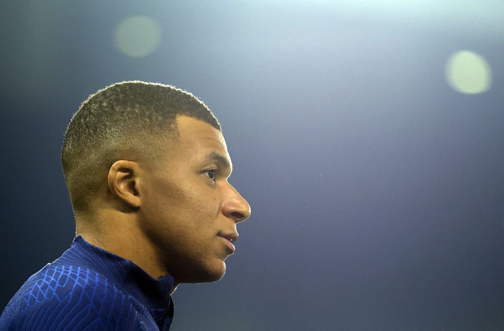 PHOTO: France's Kylian Mbappe during training at Al Sadd SC Stadium, Doha, Qatar, on Dec. 16, 2022.