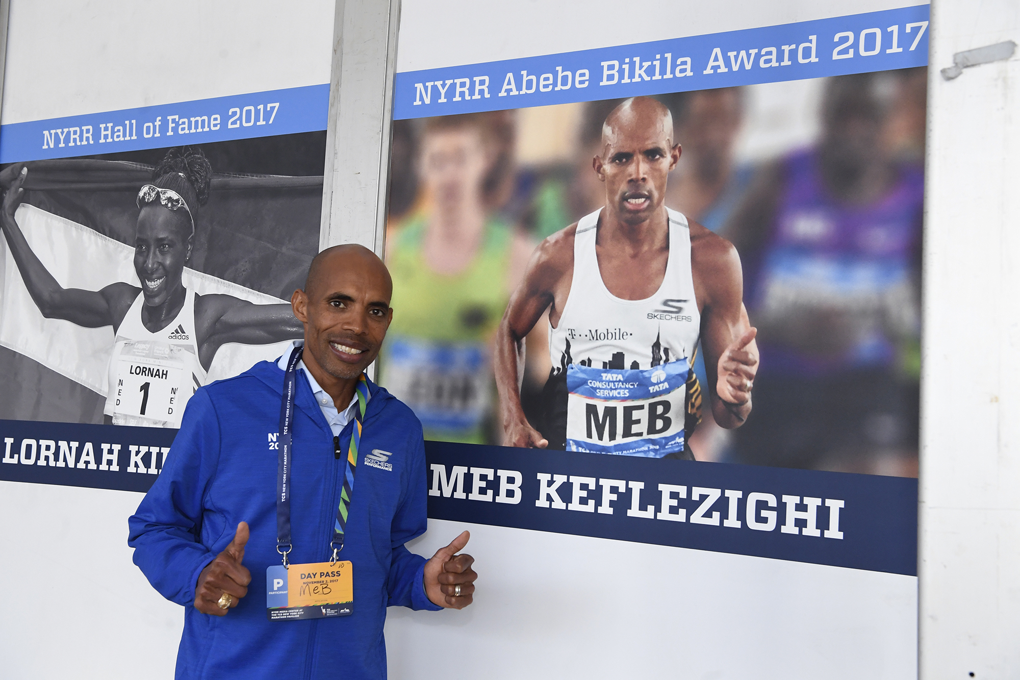 PHOTO: Meb Keflezighi was honored, Nov. 3, 2017, by New York Road Runners with the Abebe Bikila award. 