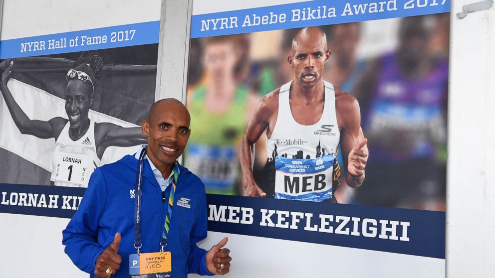 PHOTO: Meb Keflezighi was honored, Nov. 3, 2017, by New York Road Runners with the Abebe Bikila award. 