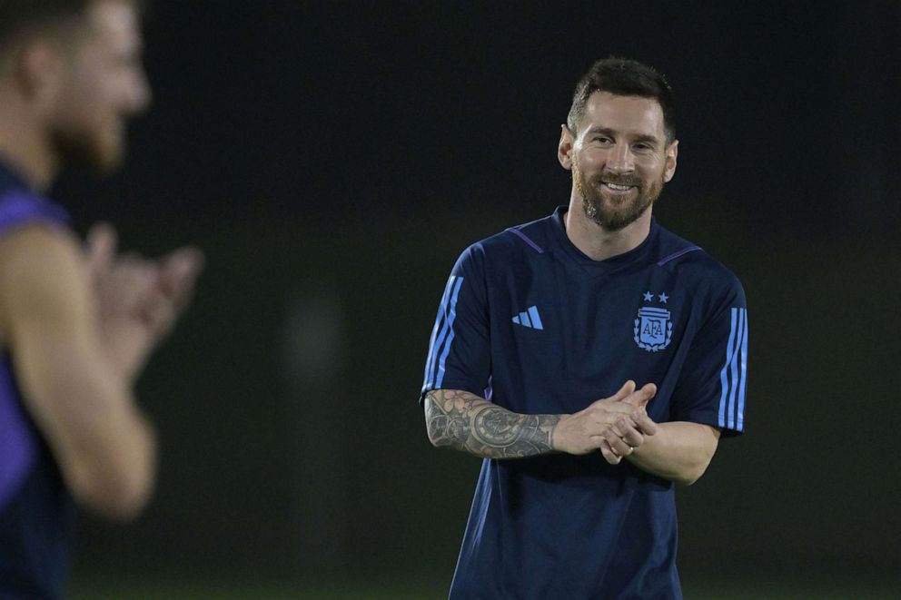 PHOTO: Argentina's forward Lionel Messi takes part in a training session at the Qatar University in Doha on Nov. 29, 2022, on the eve of the Qatar 2022 World Cup football match between Poland and Argentina.
