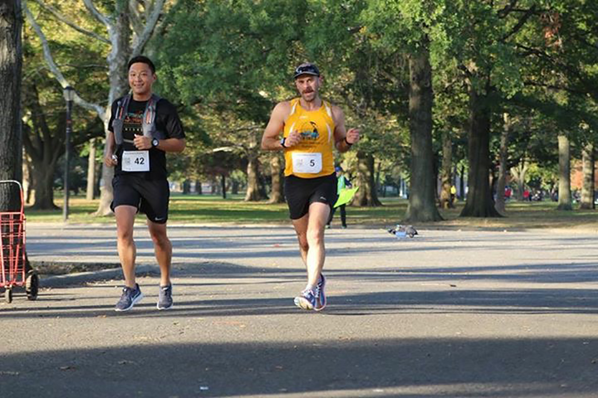 PHOTO: Dr. Kevin Jiang and his patient Michael Bozzo running in preparation for the New York City Marathon.