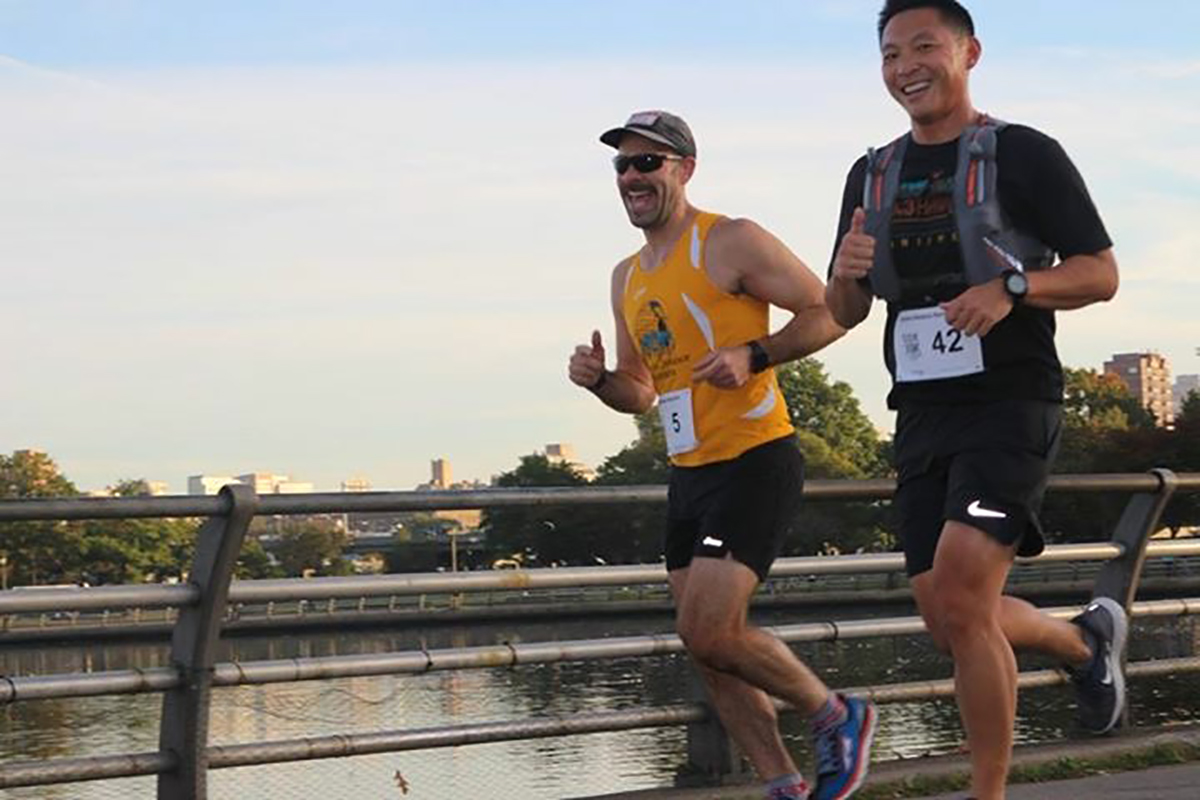 PHOTO: Dr. Kevin Jiang, right, and his patient Michael Bozzo running in preparation for the New York City Marathon.
