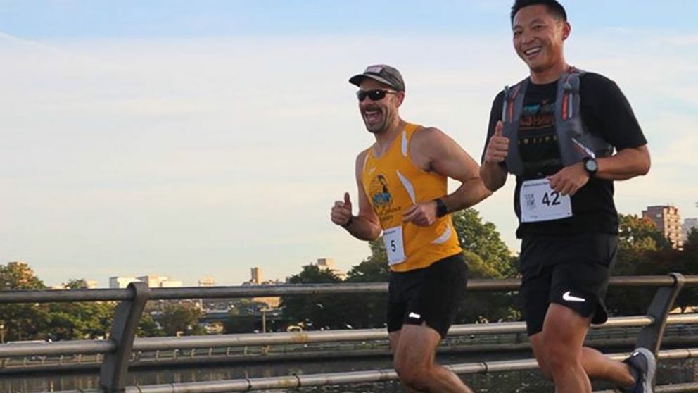 PHOTO: Dr. Kevin Jiang, right, and his patient Michael Bozzo running in preparation for the New York City Marathon.