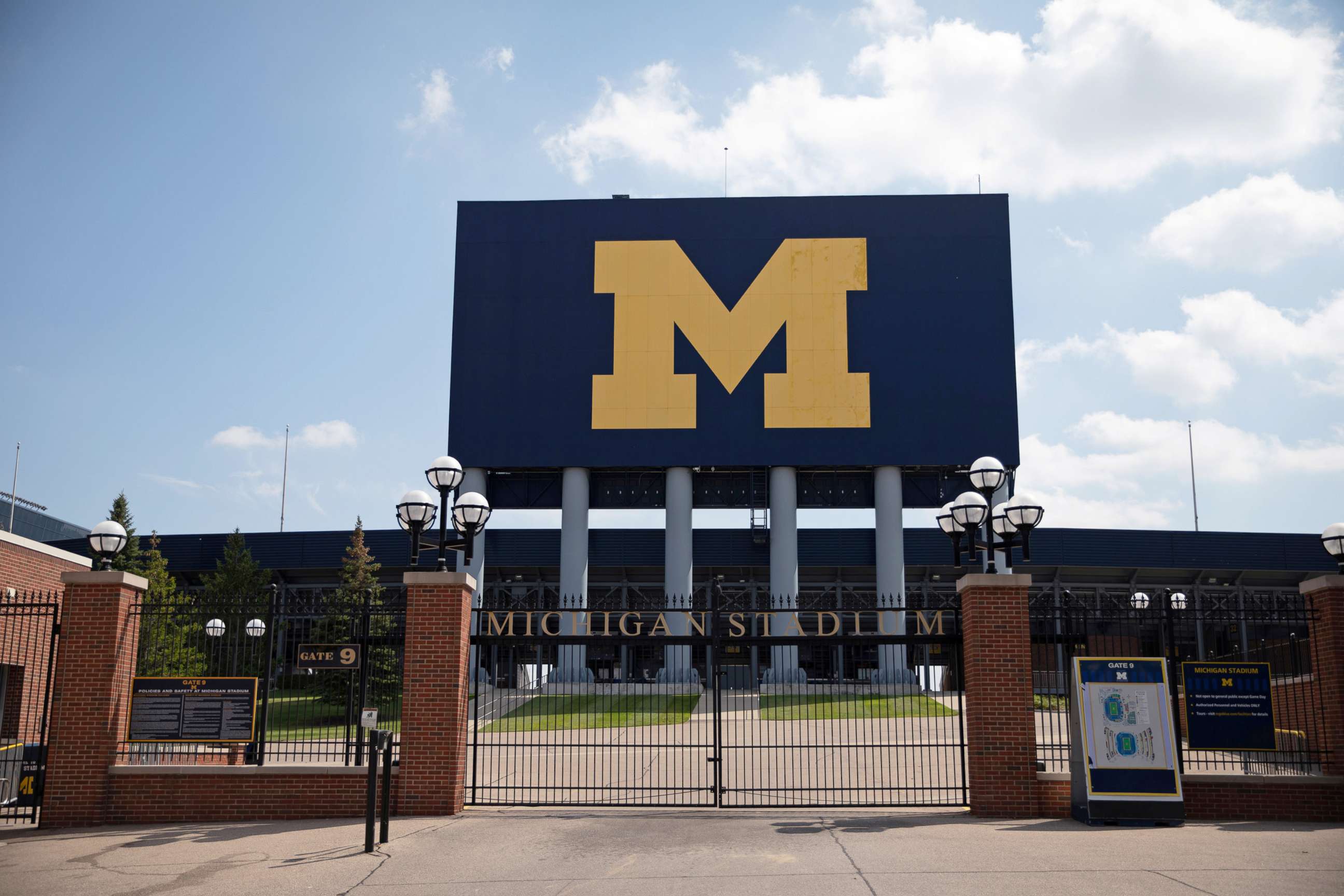 PHOTO: An entrance to Michigan Stadium is seen on the University of Michigan campus amid reports of college football cancellation, during the outbreak of the coronavirus disease (COVID-19), in Ann Arbor, Mich., Aug. 10, 2020.