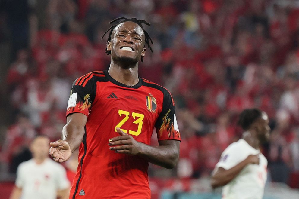 PHOTO: Belgium's forward Michy Batshuayi reacts during the Qatar 2022 World Cup Group F football match between Belgium and Canada at the Ahmad Bin Ali Stadium in Al-Rayyan, west of Doha on Nov. 23, 2022.