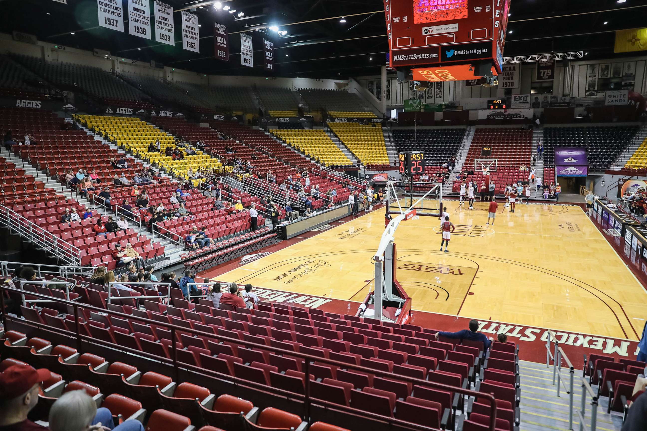 PHOTO: In this Oct. 29, 2019, file photo, the NMSU men's basketball team practices at the Pan American Center in Las Cruces, N.M.