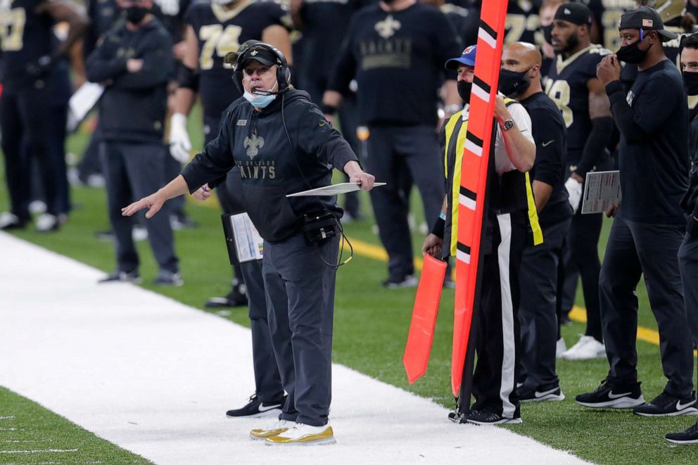 PHOTO: New Orleans Saints head coach Sean Payton reacts on the sideline in the first half of an NFL football game against the Atlanta Falcons in New Orleans, Nov. 22, 2020.