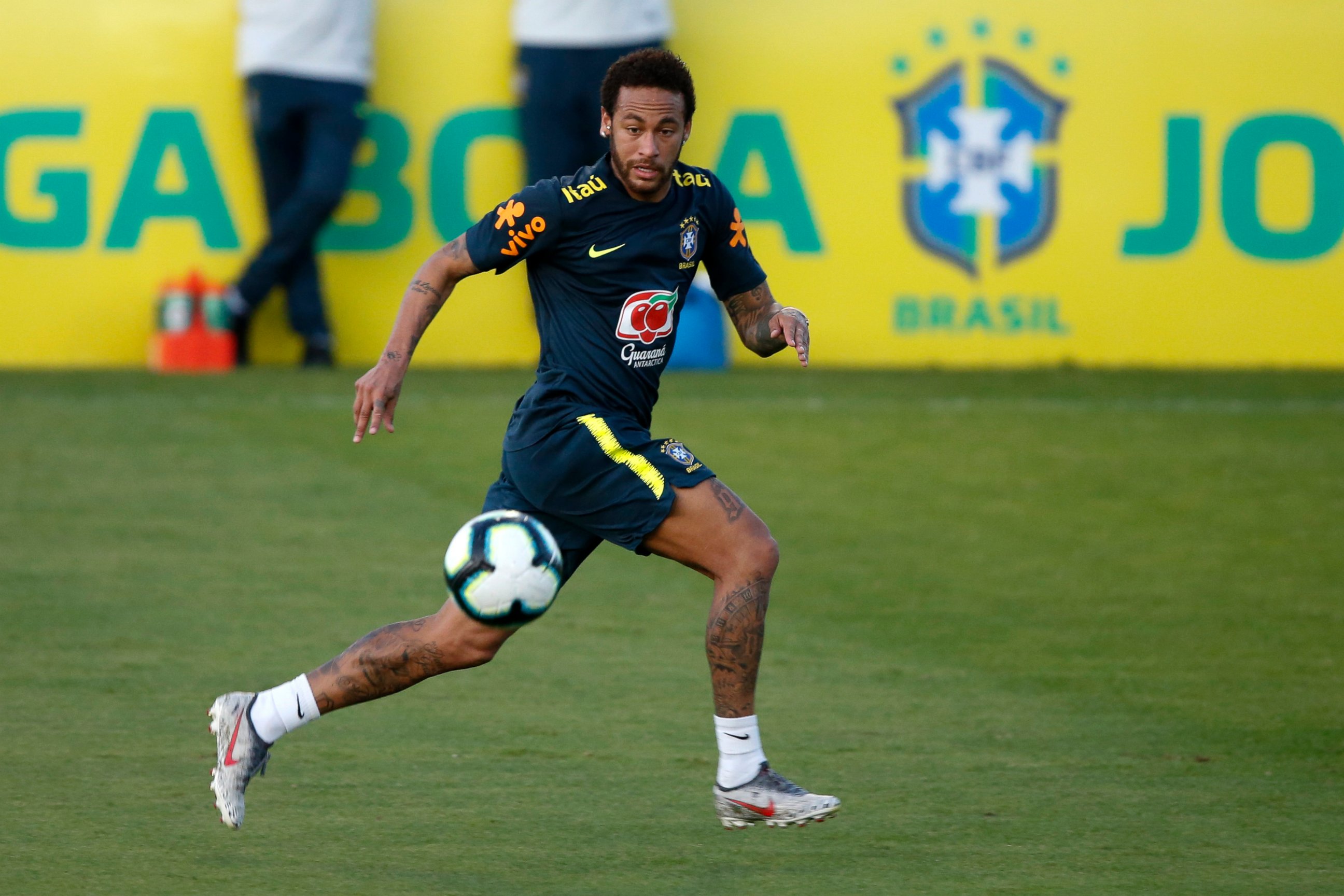 PHOTO: Brazil's soccer player Neymar runs for the ball during a practice session at the Granja Comary training center ahead of the Copa America tournament, in Teresopolis, Brazil, Tuesday, May 28, 2019.