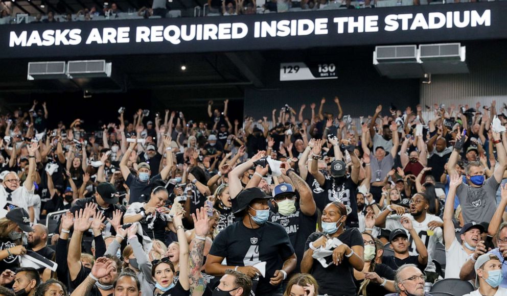 PHOTO: Fans do the wave during a preseason game between the Seattle Seahawks and the Las Vegas Raiders at Allegiant Stadium on Aug. 14, 2021, in Las Vegas.