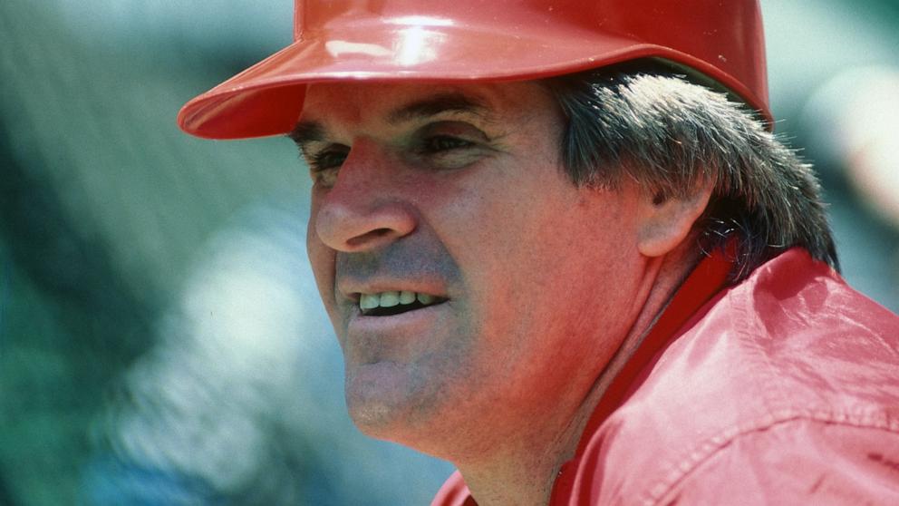 PHOTO: Pete Rose of the Cincinnati Reds looks on from the field during batting practice during a Major League Baseball game against the Pittsburgh Pirates at Three Rivers Stadium circa 1985 in Pittsburgh.