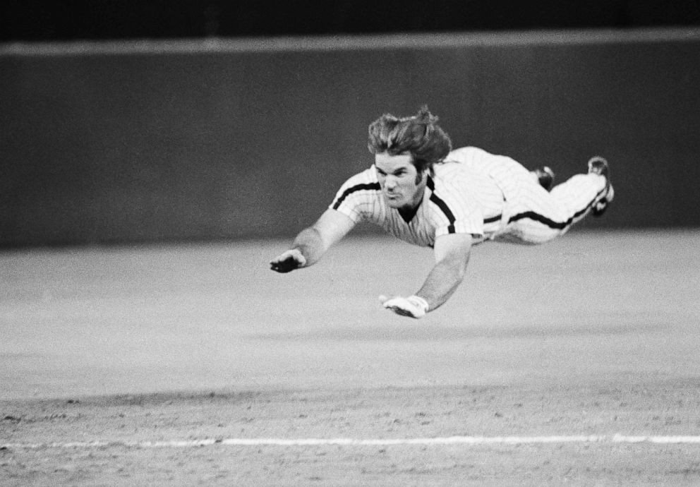 PHOTO: In this June 3, 1981, file photo, Philadelphia Phillies' Pete Rose slides to third base during a baseball game against the New York Mets in Philadelphia.